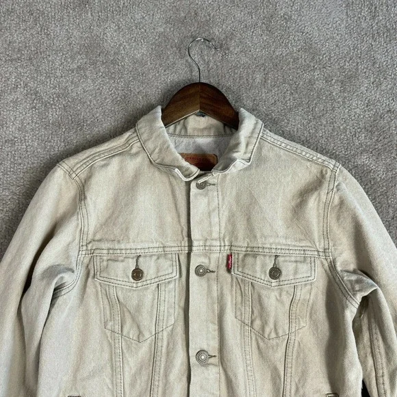 Levi Strauss Trucker Jean Jacket Youth Teen Size XL Tan Red Tab Denim Casual - Picture 2 of 7